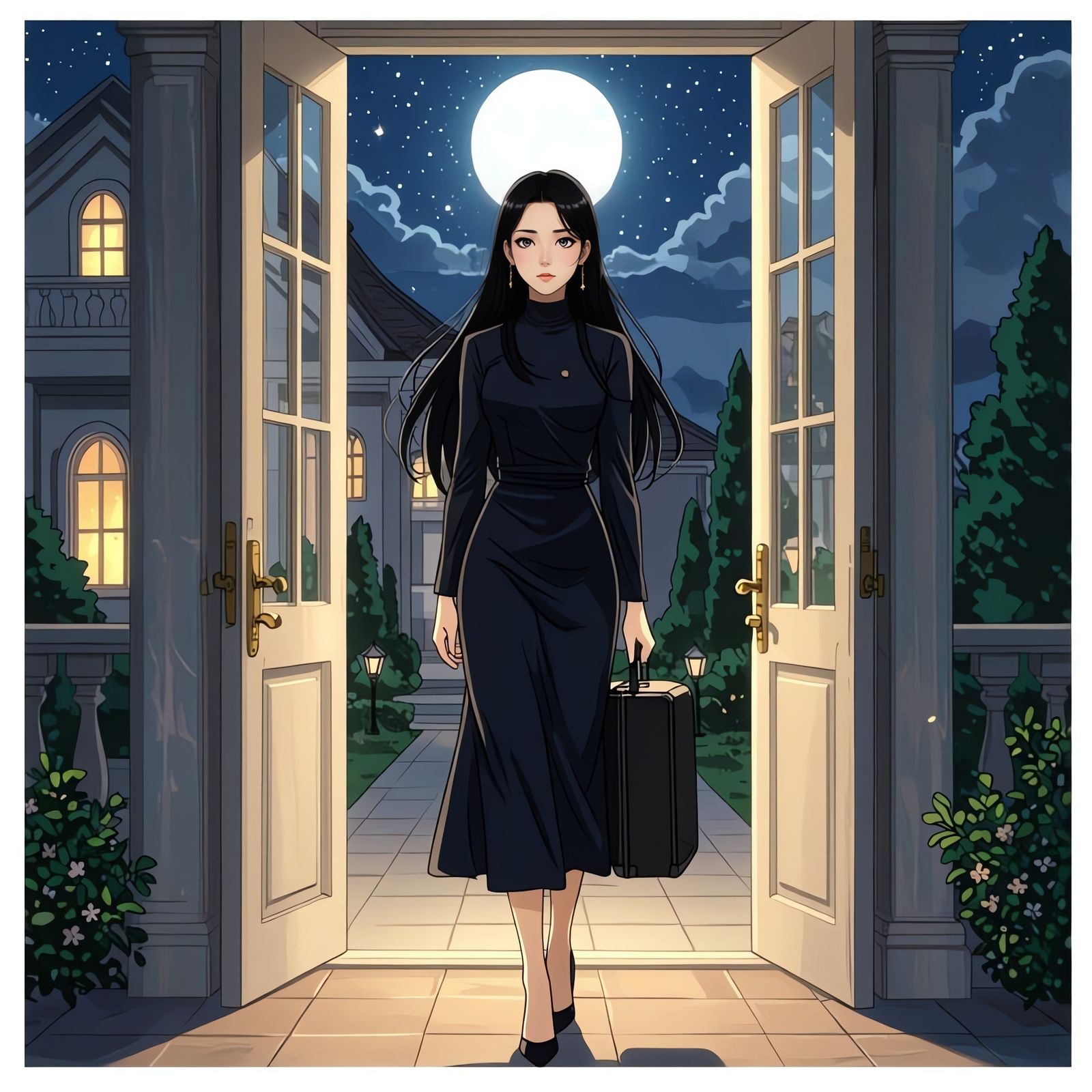 Elegant Woman with Sparkling Eyes in Manhwa Style