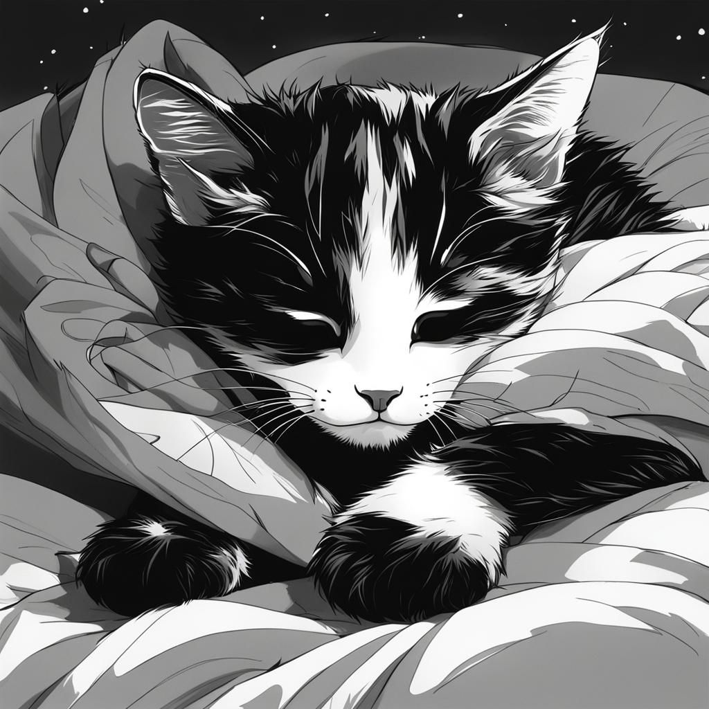 Resting Kitten in Anime Style