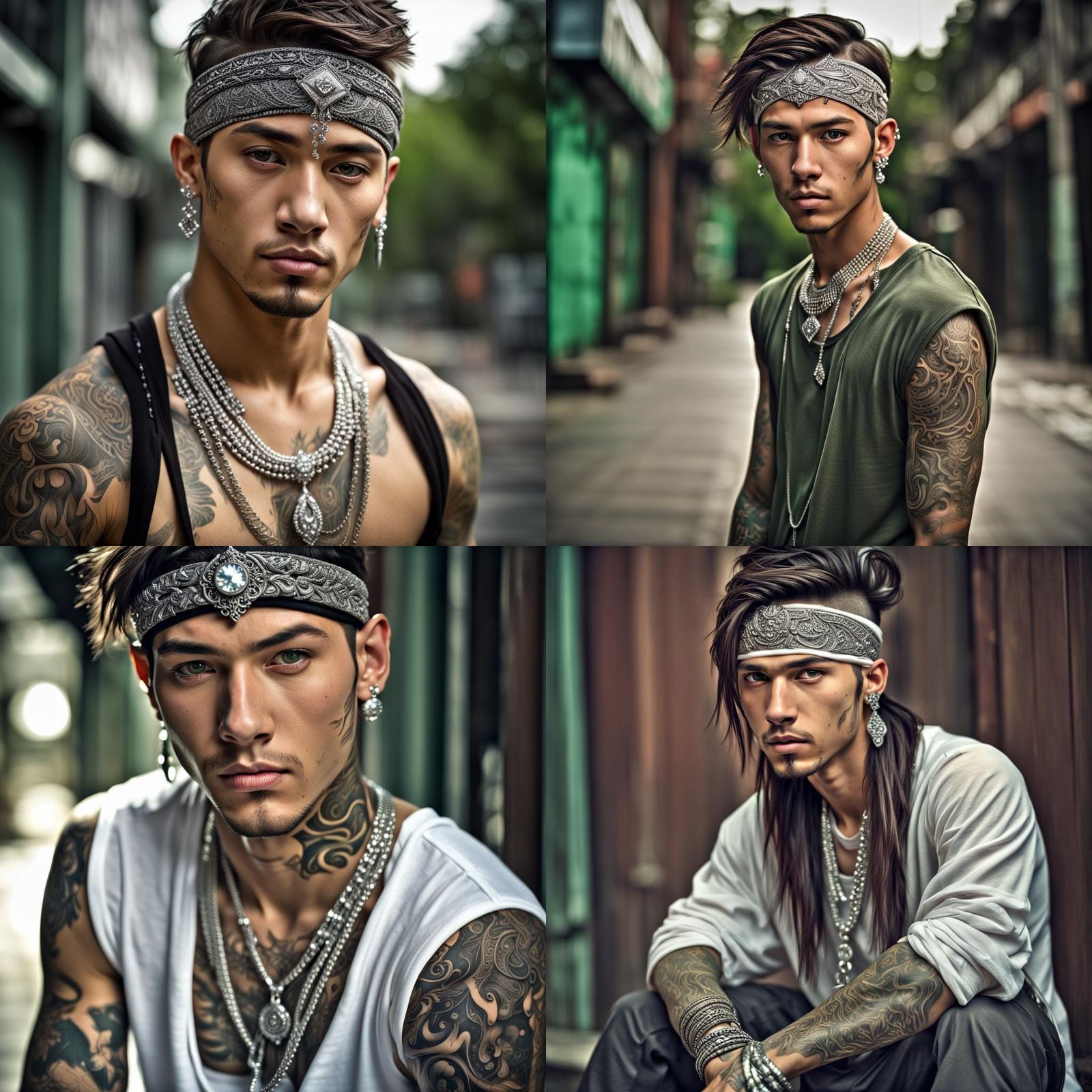 Hyperrealistic Asian Skater Boy with Piercing and Jewelry