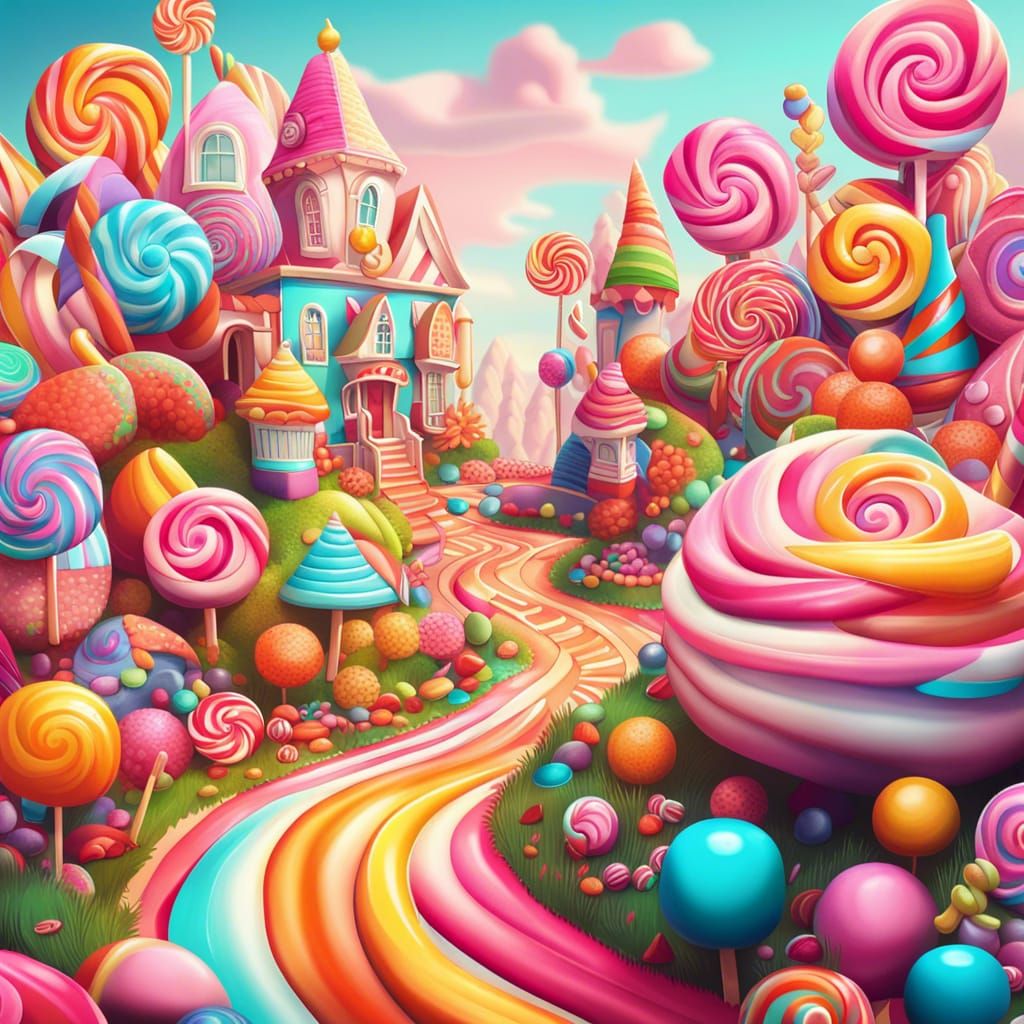 Colorful Candyland Landscape in a Candy Art Style