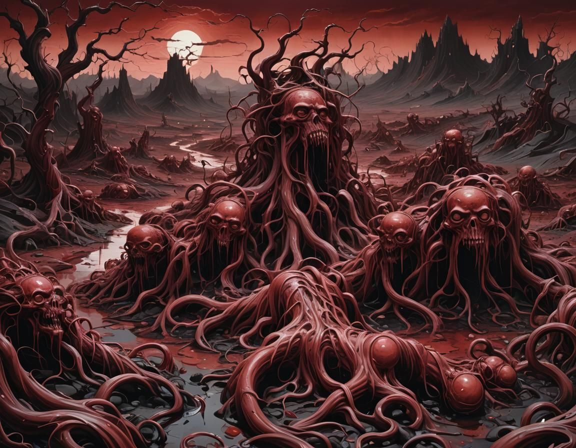 Nightmarish Landscape of Grotesque Figures in Agony