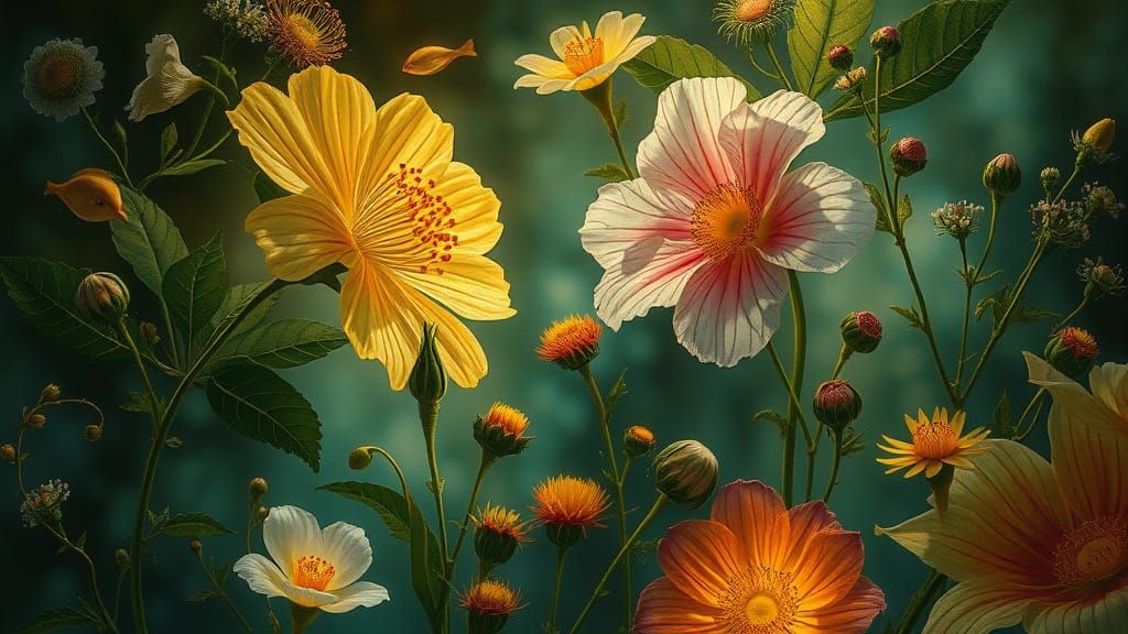 Surreal Floral Realm in Soft, Ethereal Light