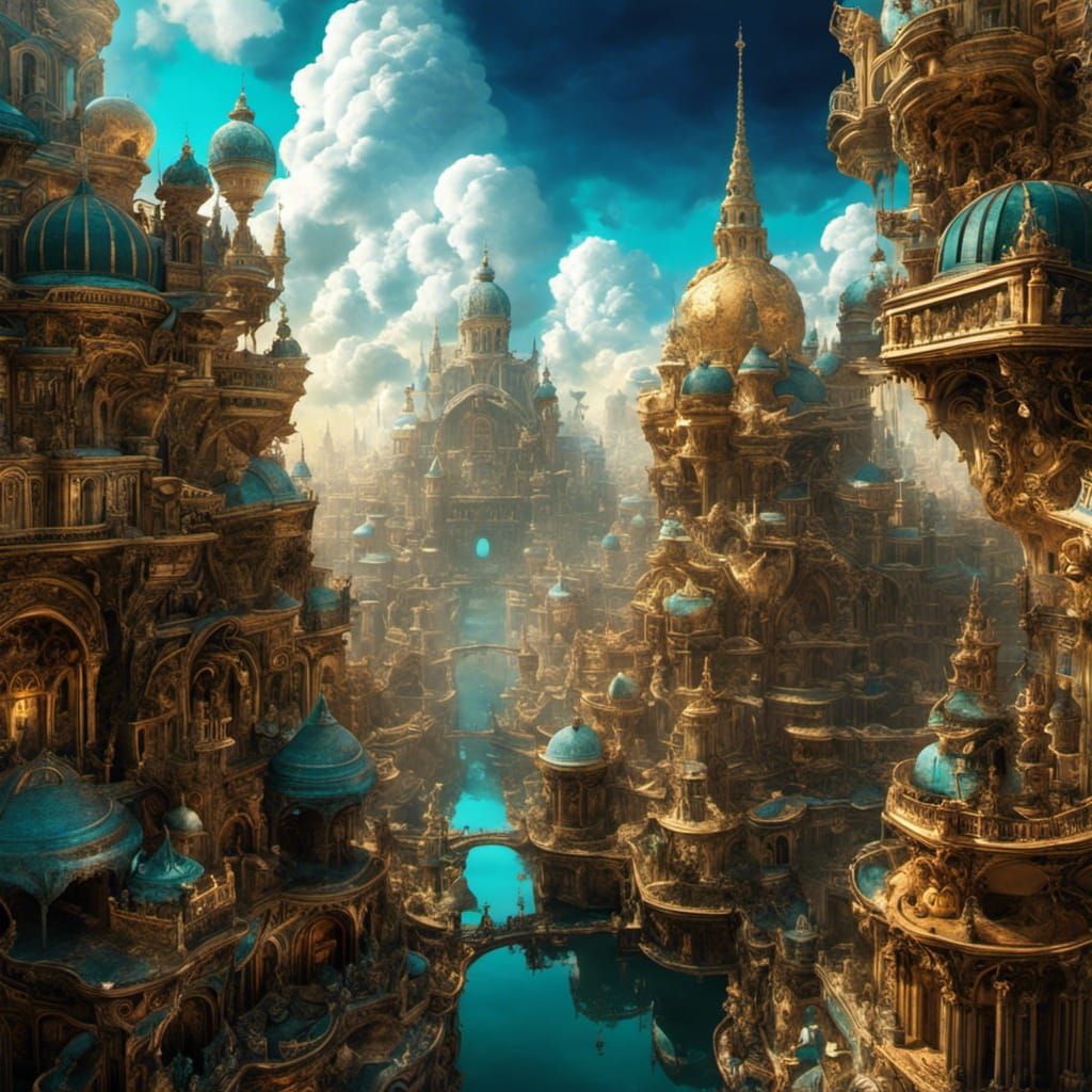 Floating Baroque City Shrouded in Clouds