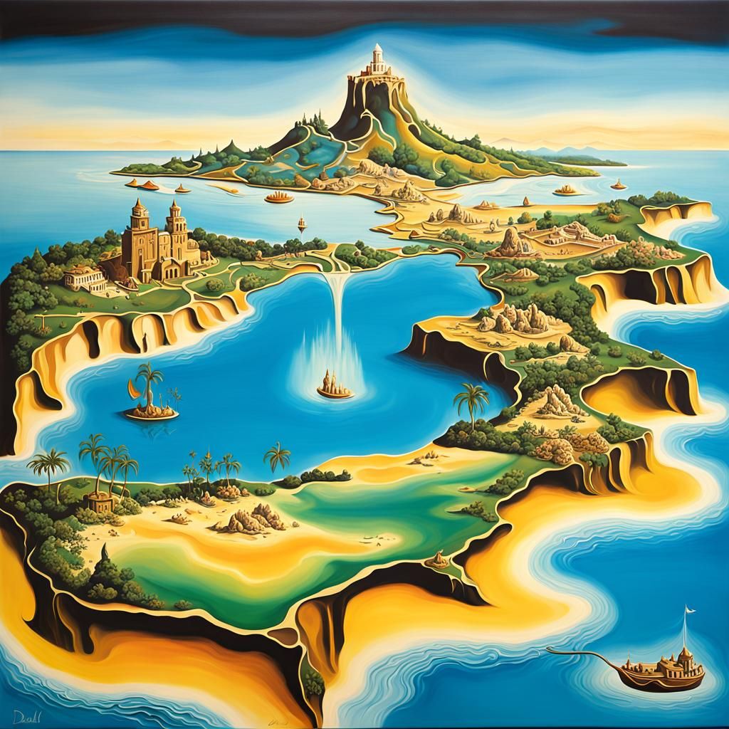 Surreal 2D Map of a Beautiful Island