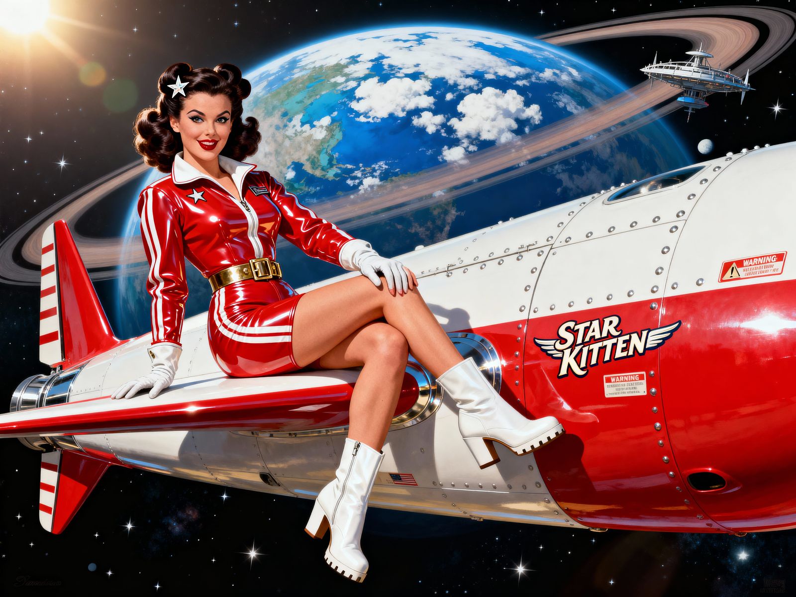 1950s Pin-Up Woman in Latex Space Suit