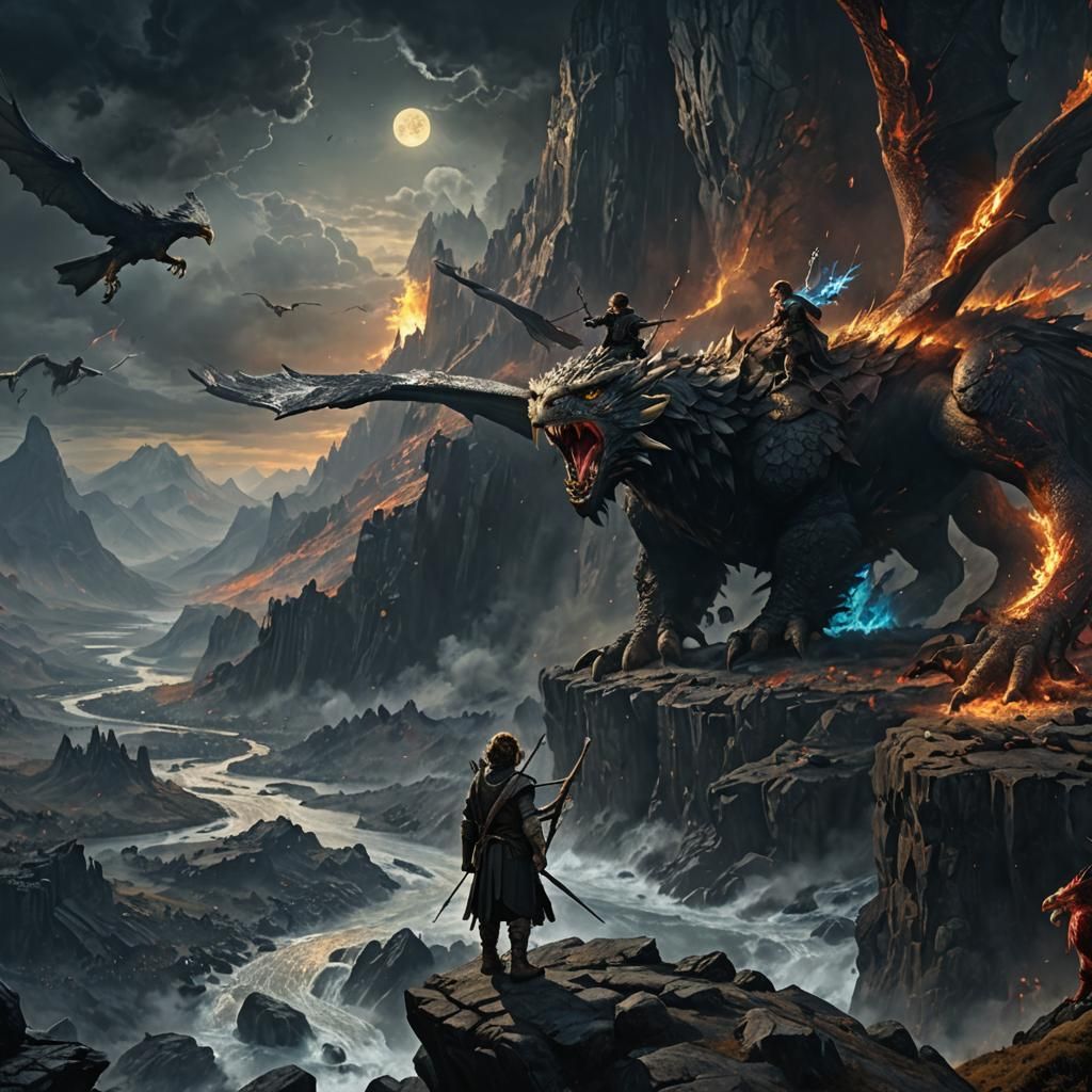 Epic Mordor Battle: Elf Warrior and Dragon