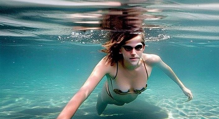 Underwater Nude Woman with Flowing Hair