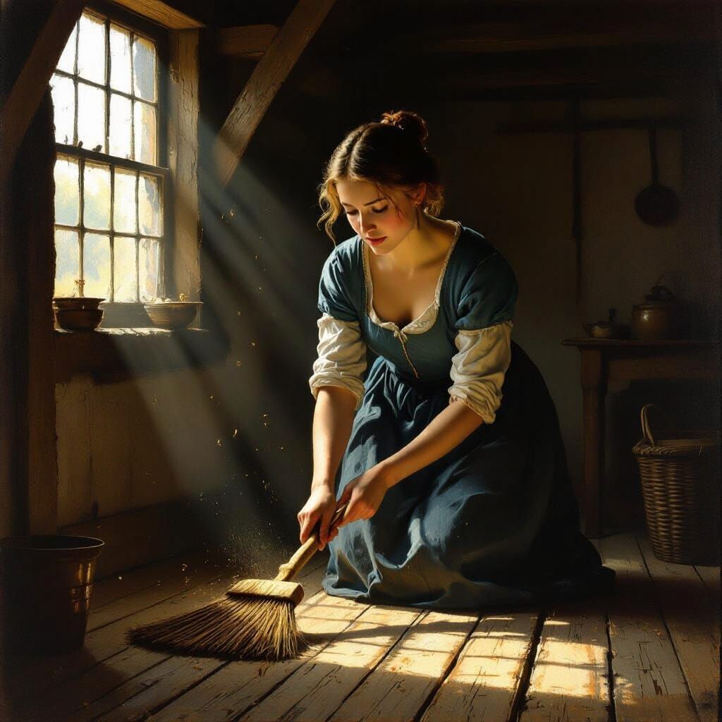 Dutch Golden Age Style Cottage Scene with Young Woman