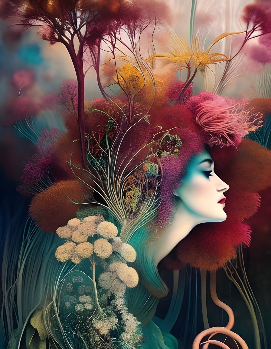 Ballerina in Floral Double Exposure Watercolor Collage