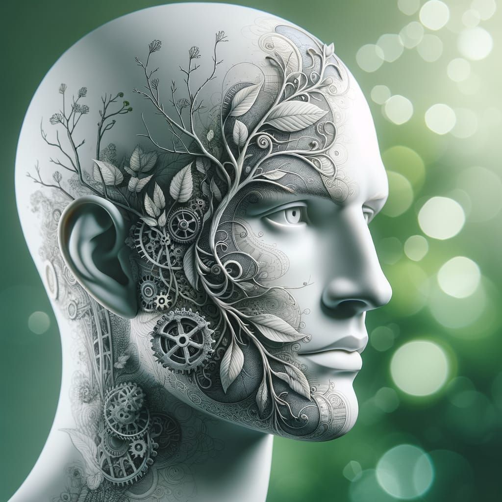 Mannequin Head with Intricate Ink Illustrations