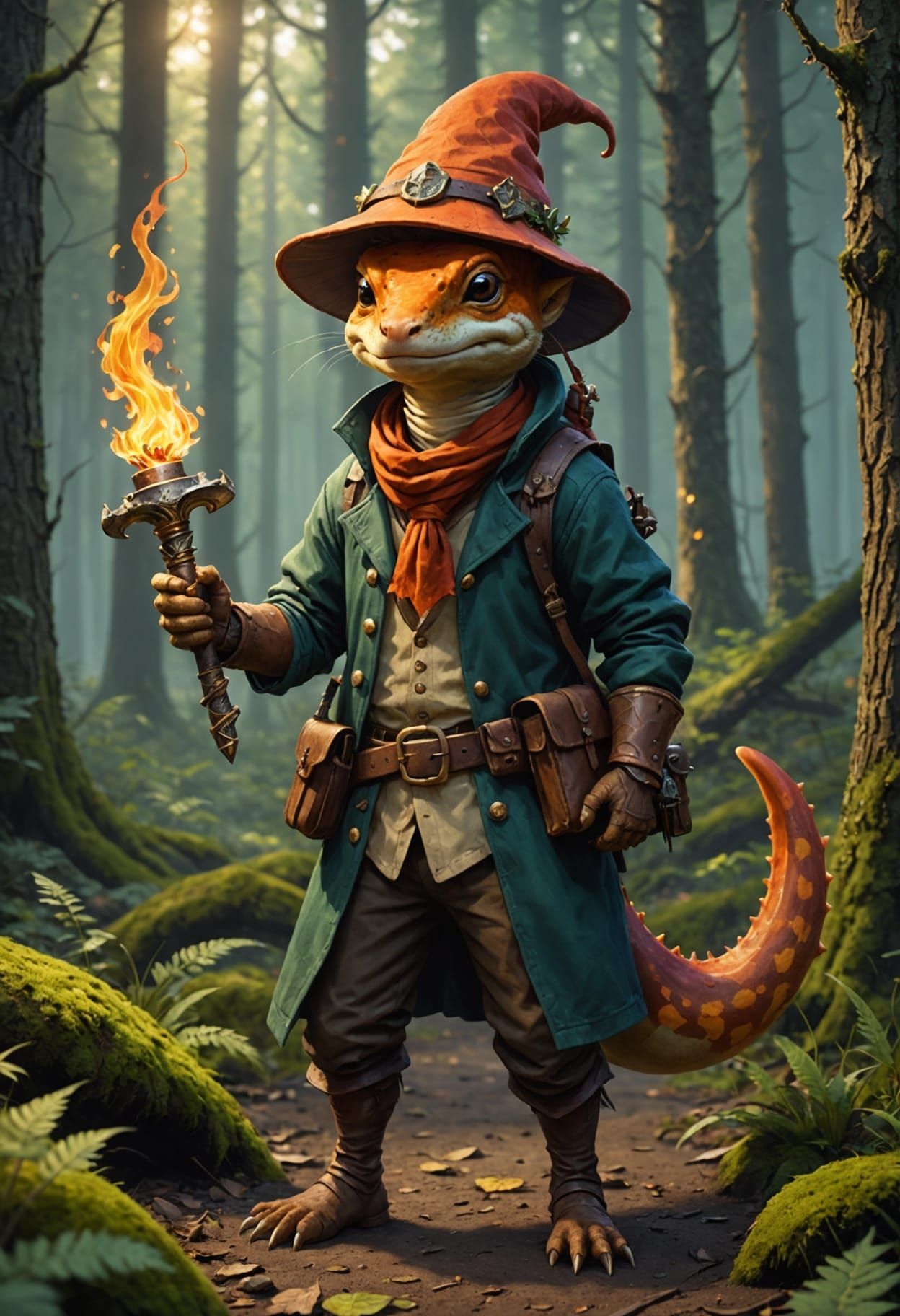 Fantasy Salamander Warrior in Forest Garb