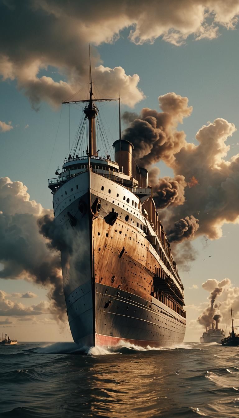 Titanic Steamship Sets Sail: Cinematic Maritime Scene