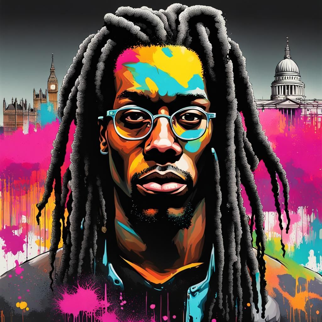 Black Dreadlocks Man in 1800s London: Graffiti Art