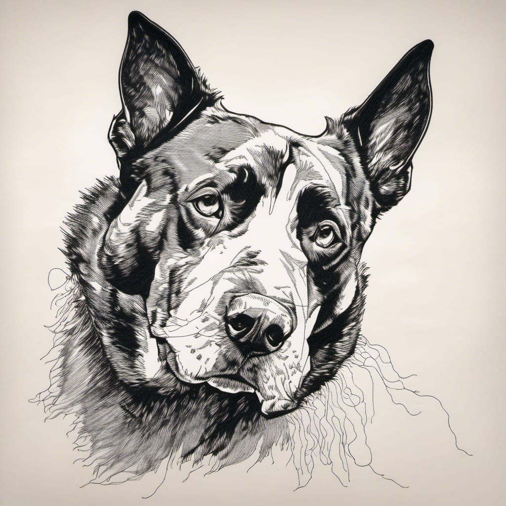 Minimalist Ink Drawing of a Dog in Noir Style