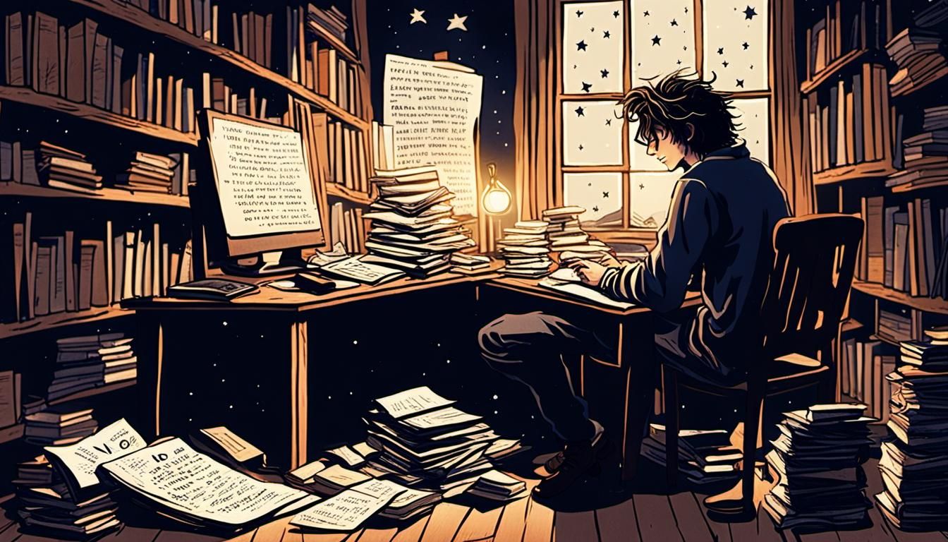 Study with Starry Night Sky and Computer Screen