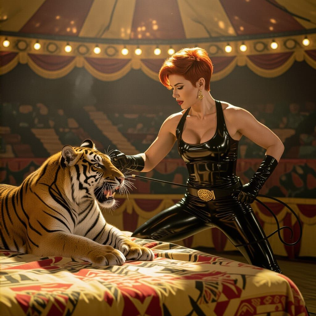 Circus Tiger Attack: Redhead Trainer & Fierce Predator
