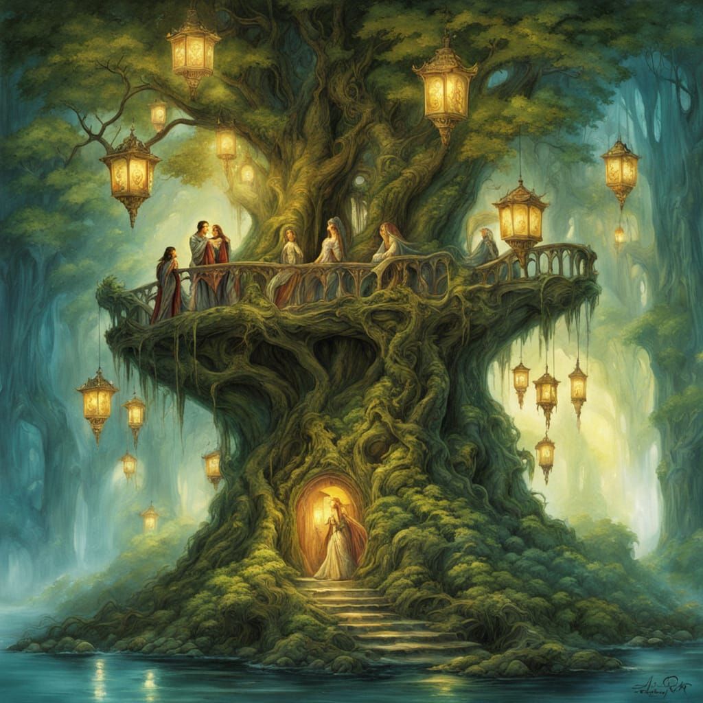 Elven City in Colossal Tree: Fantasy Art