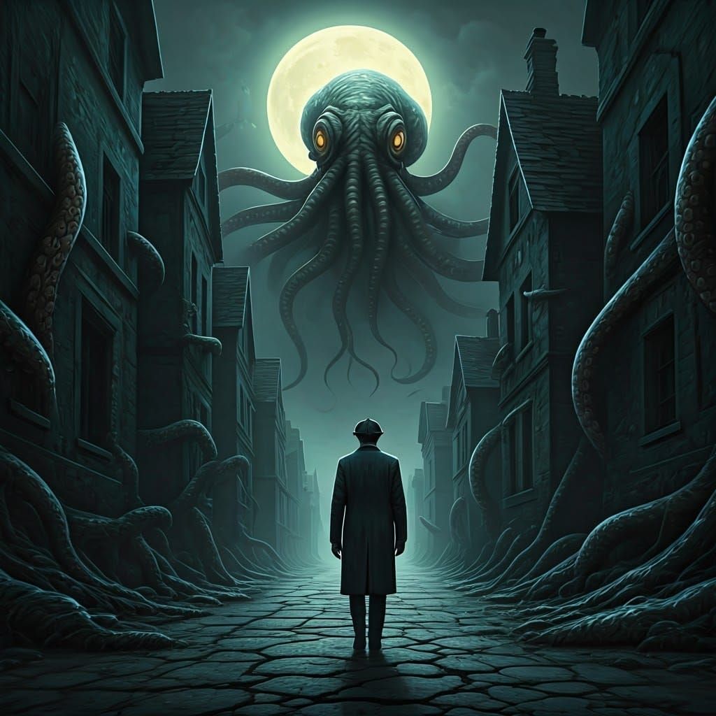 Gothic Horror: Man Walks on Sinister Road