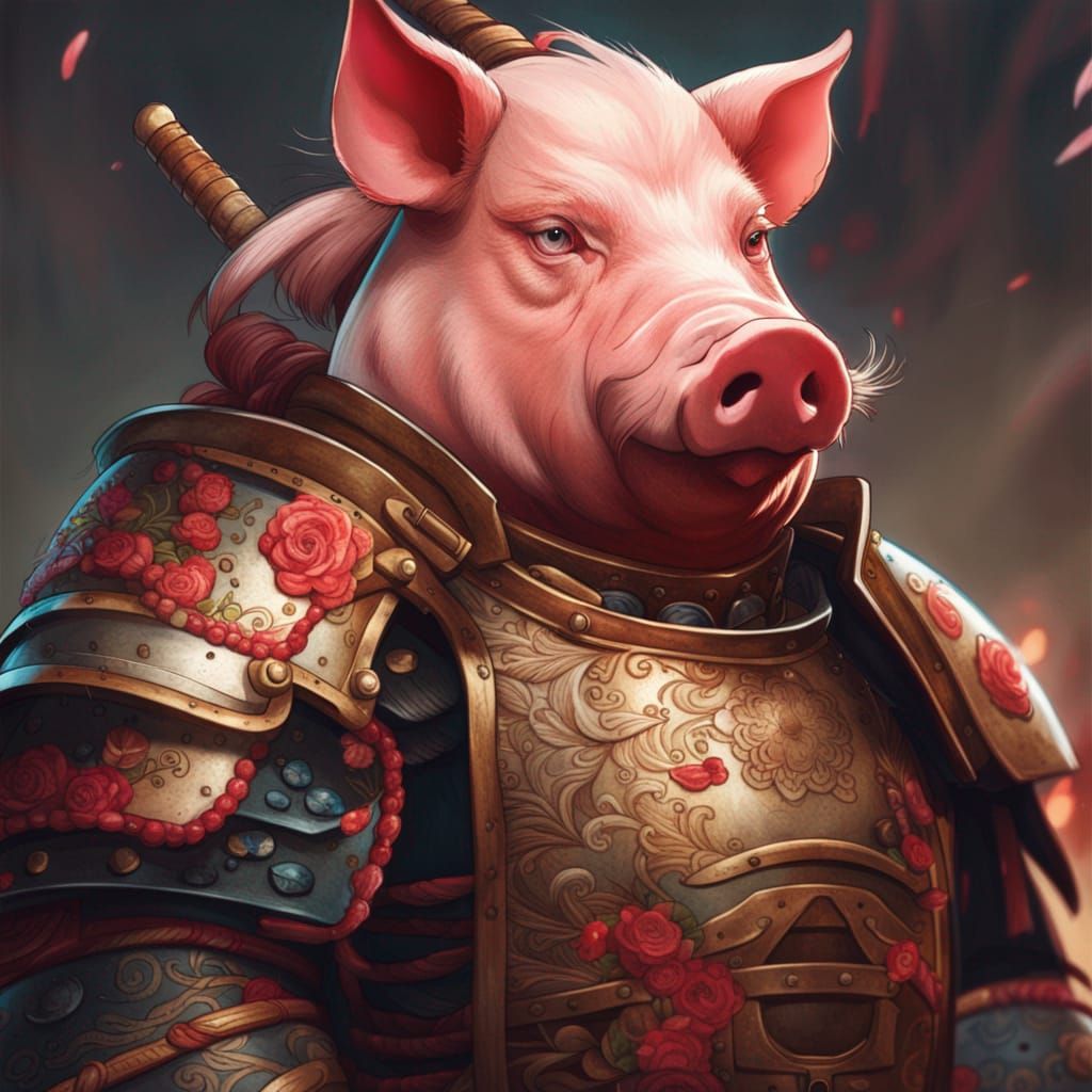 Samurai Pig Warrior Portrait in 8K Resolution