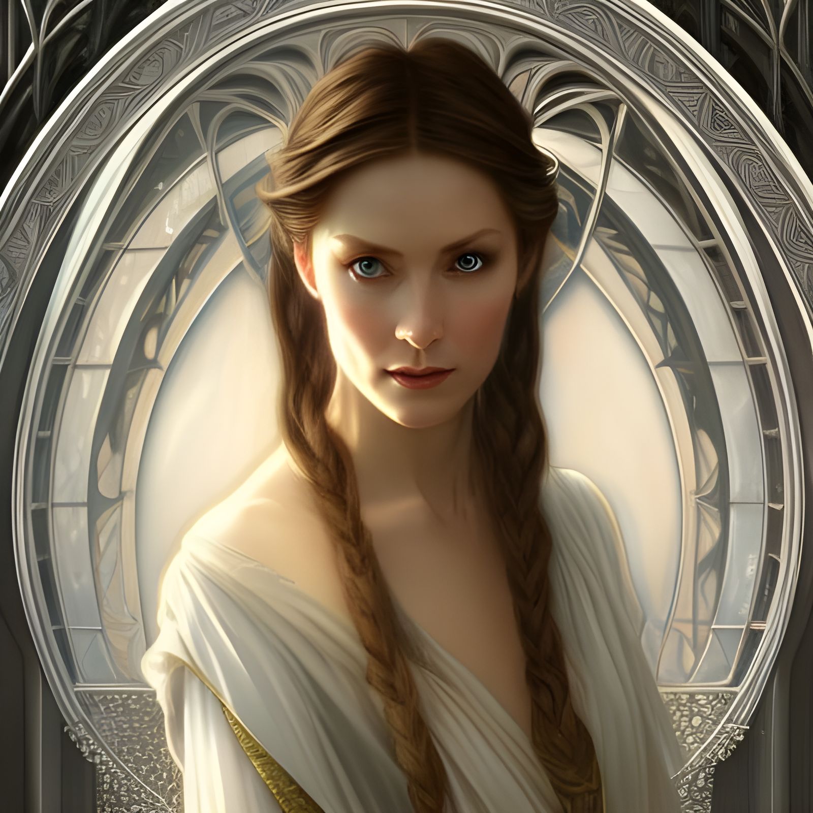 Elegant Galadriel Fantasy Art in Art Nouveau Style