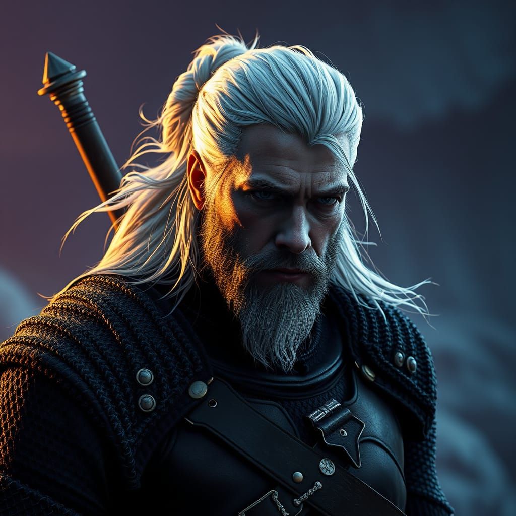 Geralt of Rivia in Dark Fantasy Armor