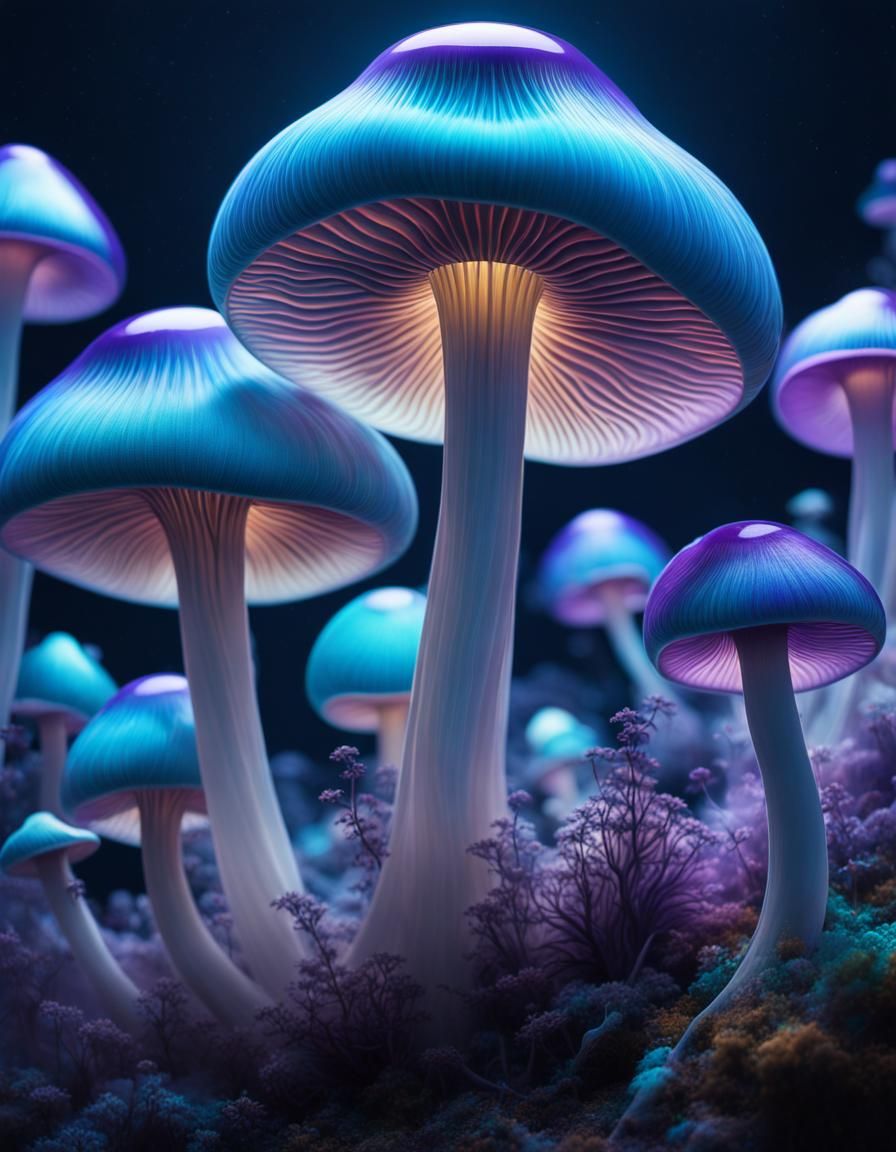 Celestial Mushrooms Dissolving into Ghostly Smoke