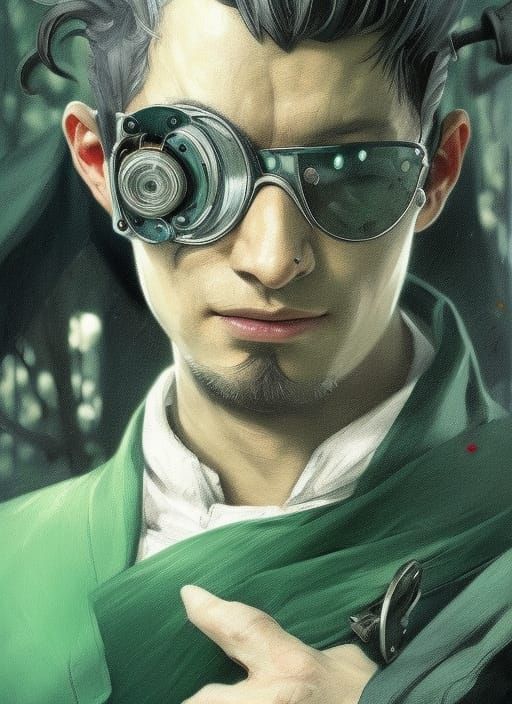 Steampunk Young Man with Wooden Arm Portrait