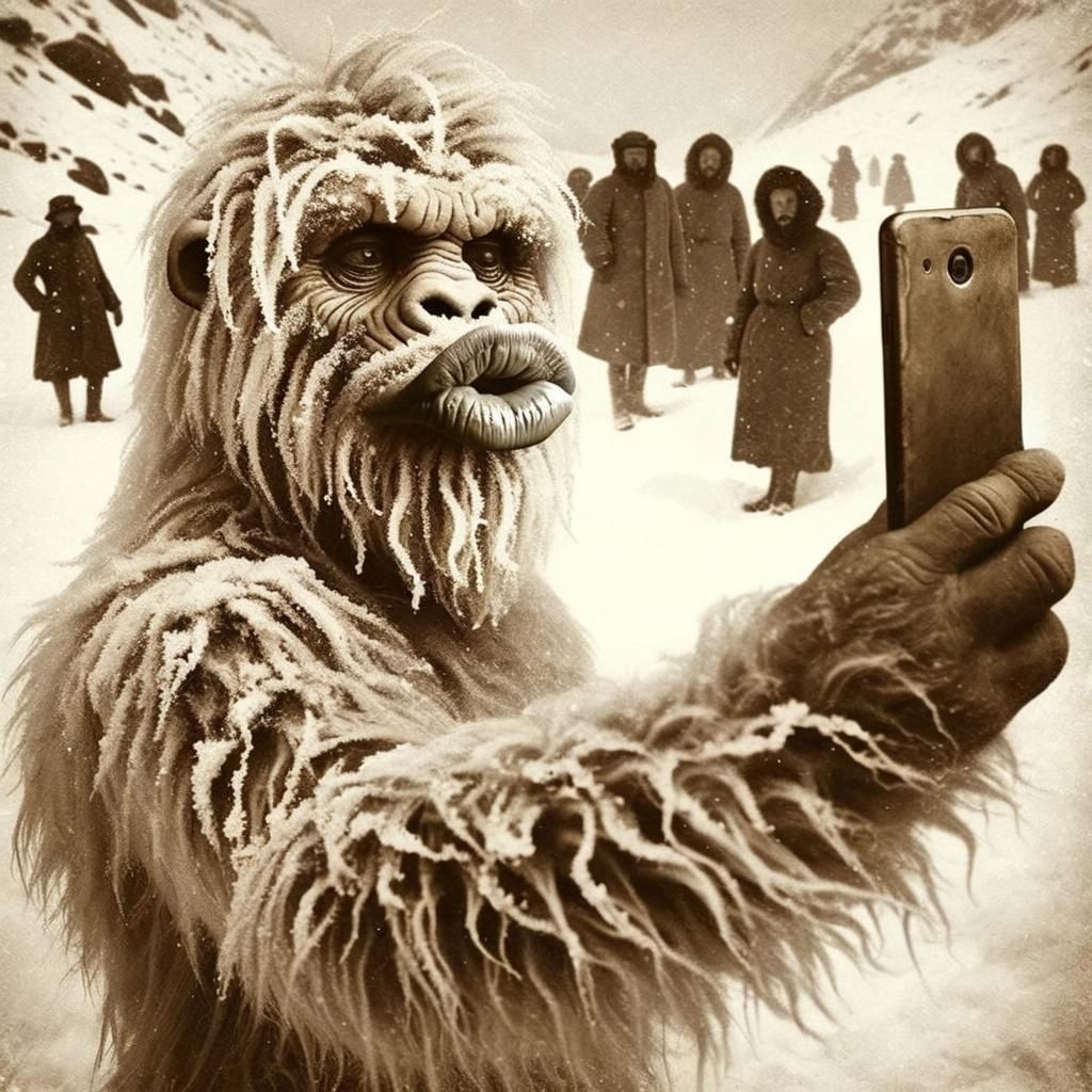 Yeti Duckface Selfie in Sepia Tone