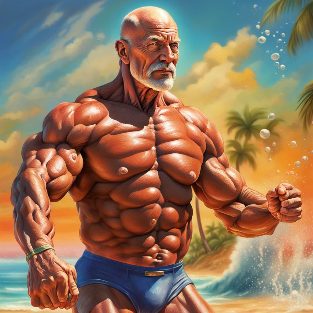 Hyperrealistic Bodybuilder Sunbathing in Speedo