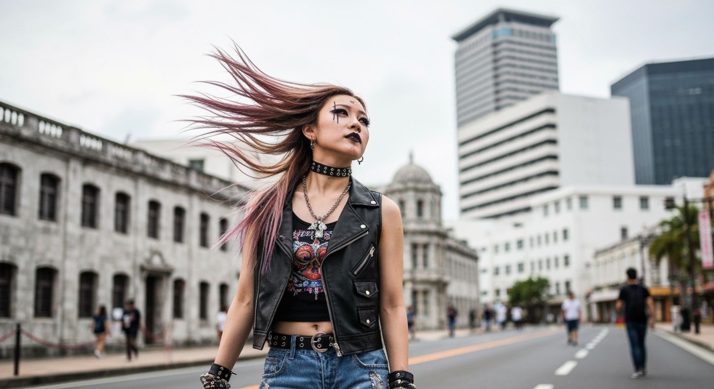Punk Gyaru Girl in Okinawa Street Style