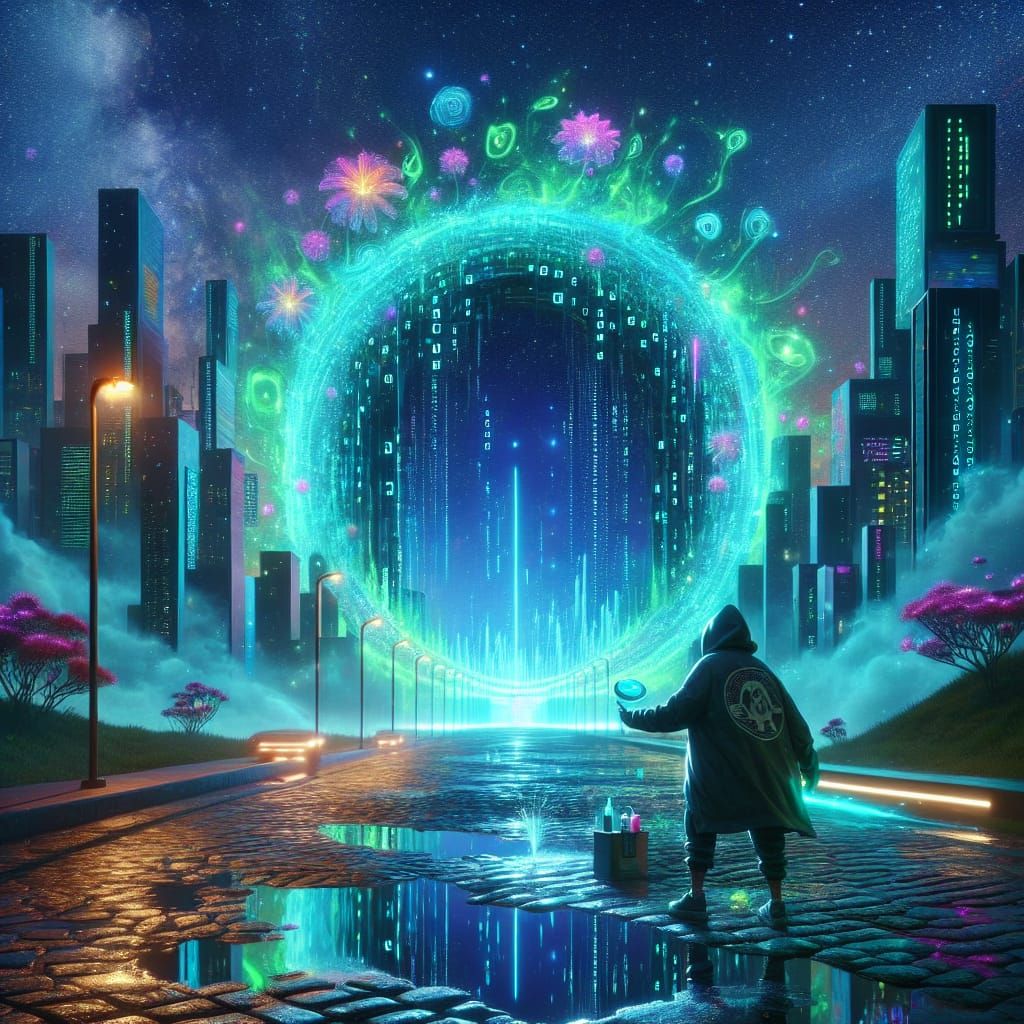 Cyberpunk Gorilla Creates Paradise Portal