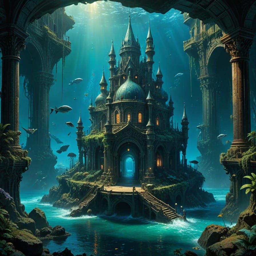 Majestic Underwater Metropolis in Dark Fantasy Style