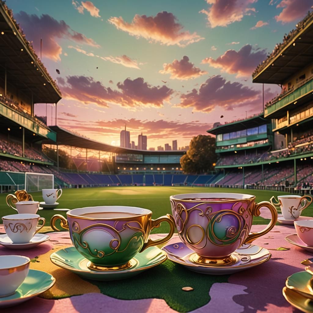 Football Field in Teacup: Whimsical Matte Painting