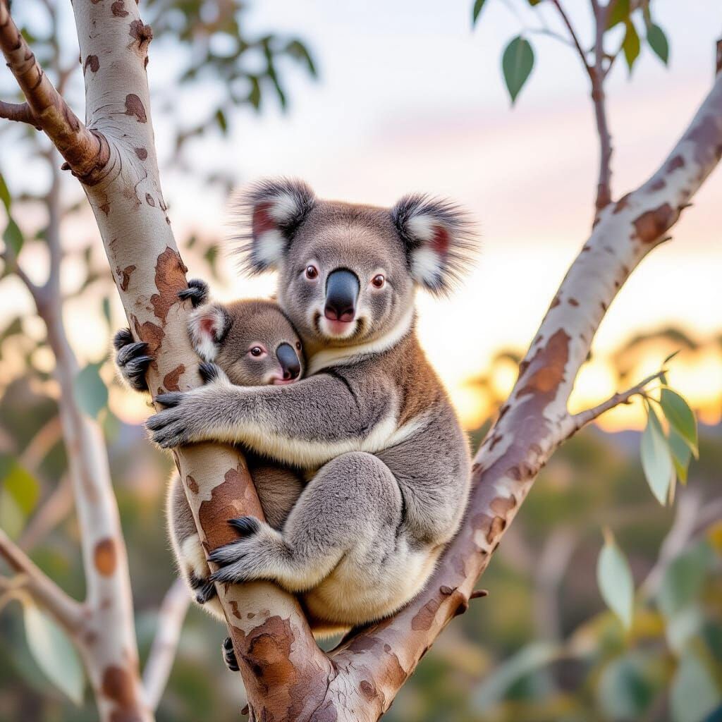 Koala Joey in Eucalyptus Tree, Alcohol Ink Style