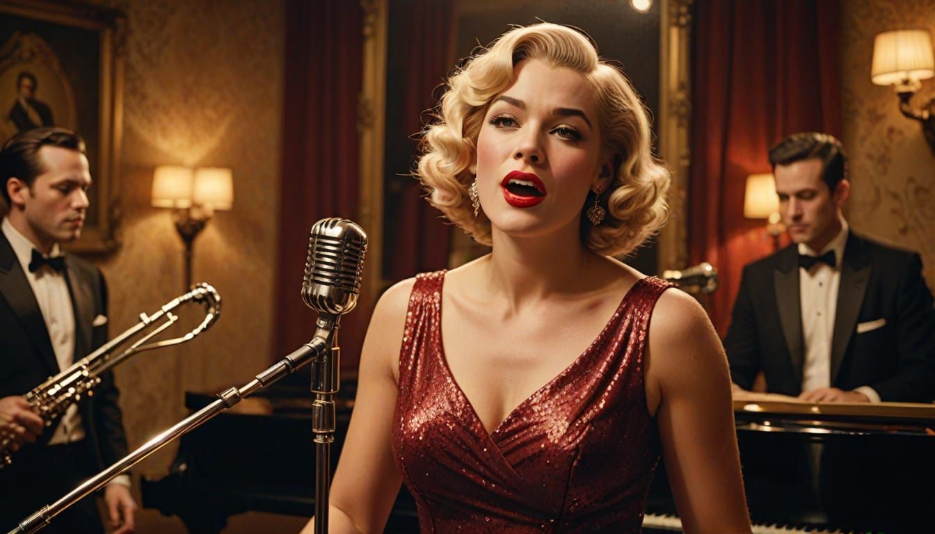 Glamorous Jazz Singer in Neo-Impressionist Style