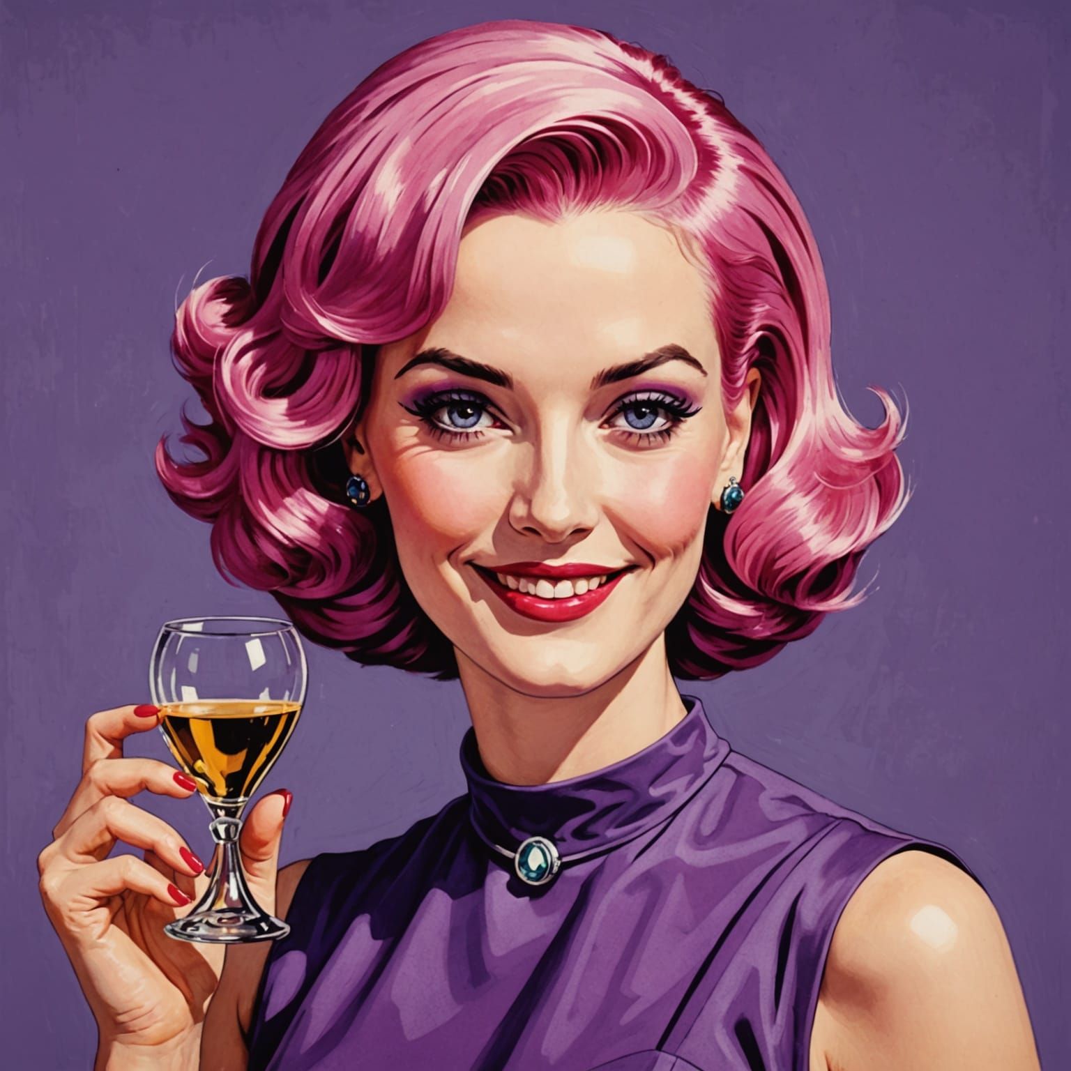 Fifties Pop Art Goddess in Pink Hair