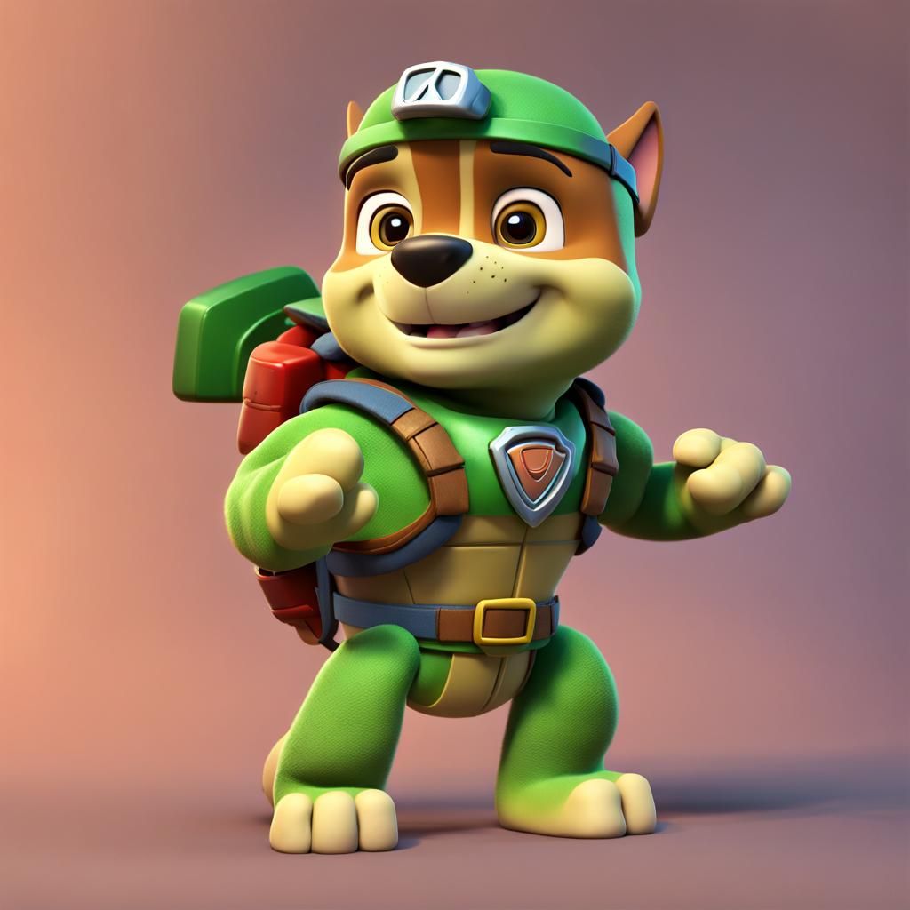 Rubble from Paw Patrol as Ninja Turtle, 3D Art