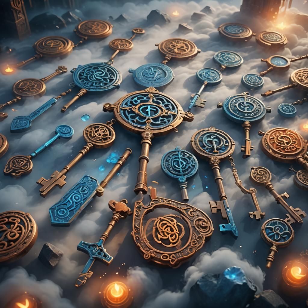 Ornate Abloy Keys in Ethereal Mist: Fantasy Art