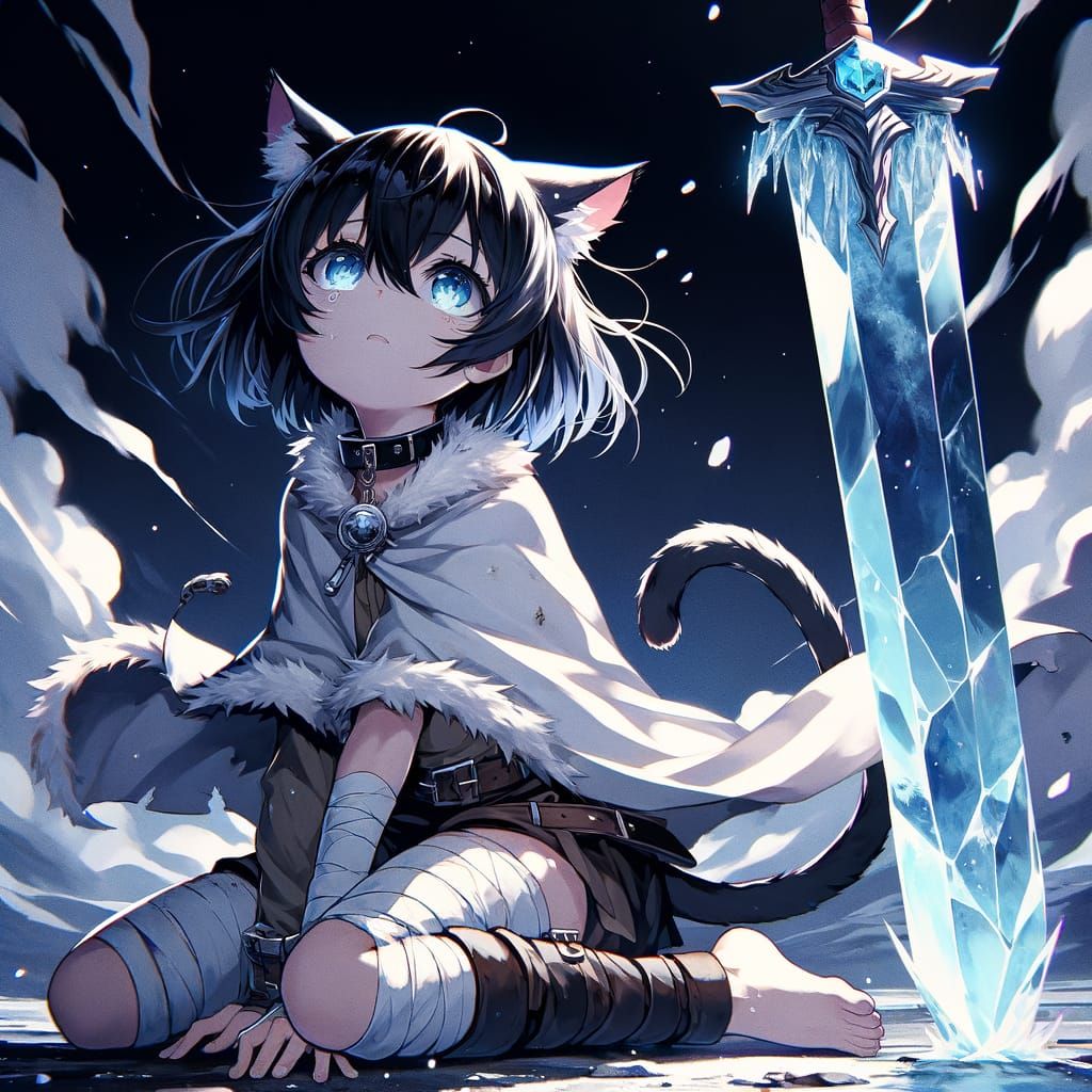 Fantasy Catgirl Seeks Redemption on Worn, Crystal Sword