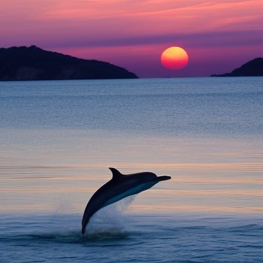 Dolphin Jumping at Sunset Over the Bay