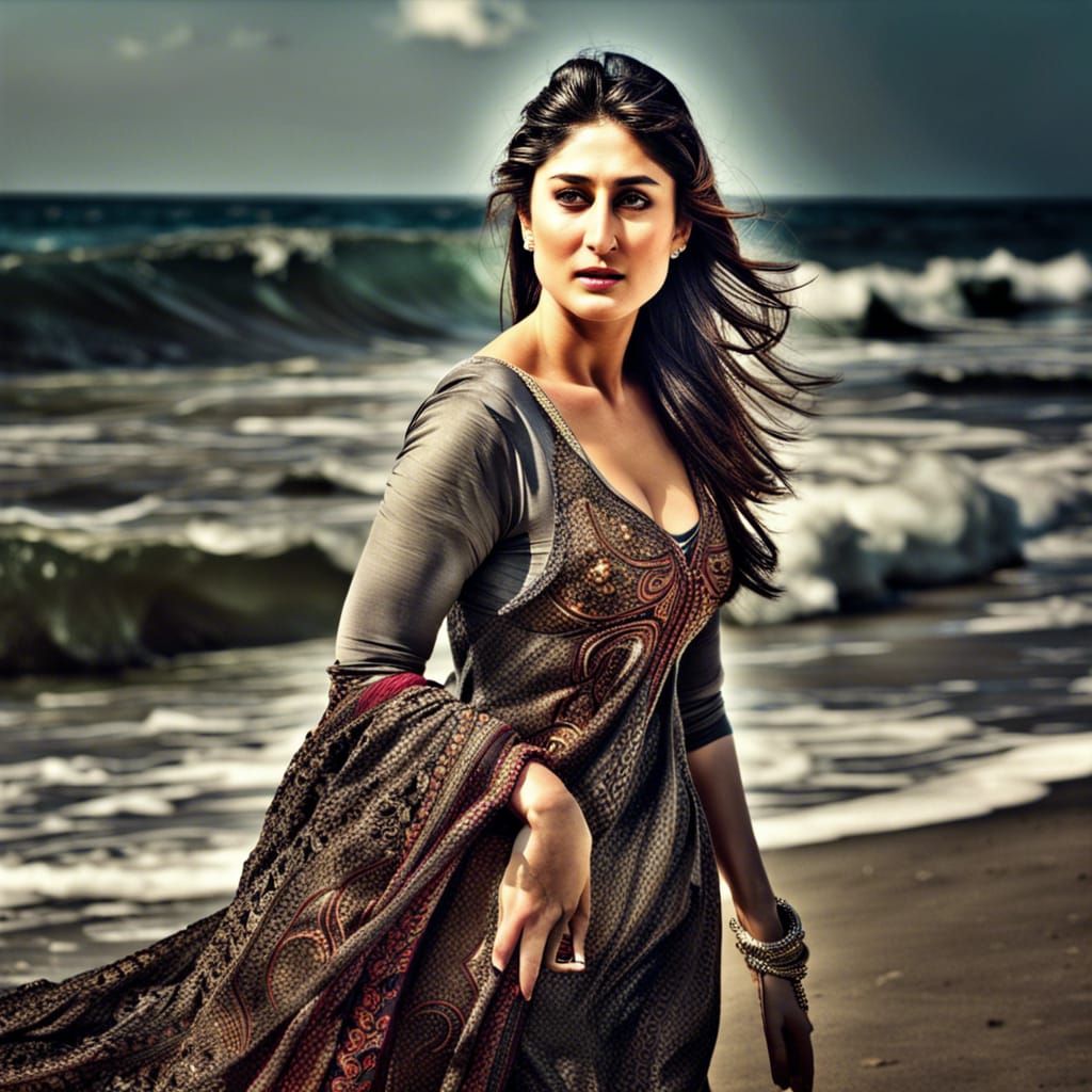 Kareena Kapoor on a Beach: Hyperrealistic 64MP Portrait