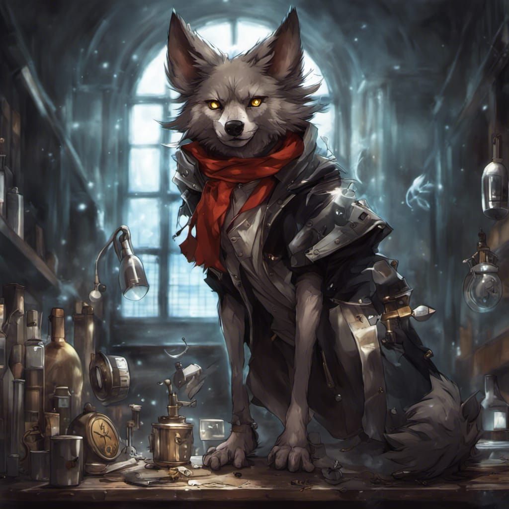 Clockwork Wolf: Anime-Inspired Mad Scientist
