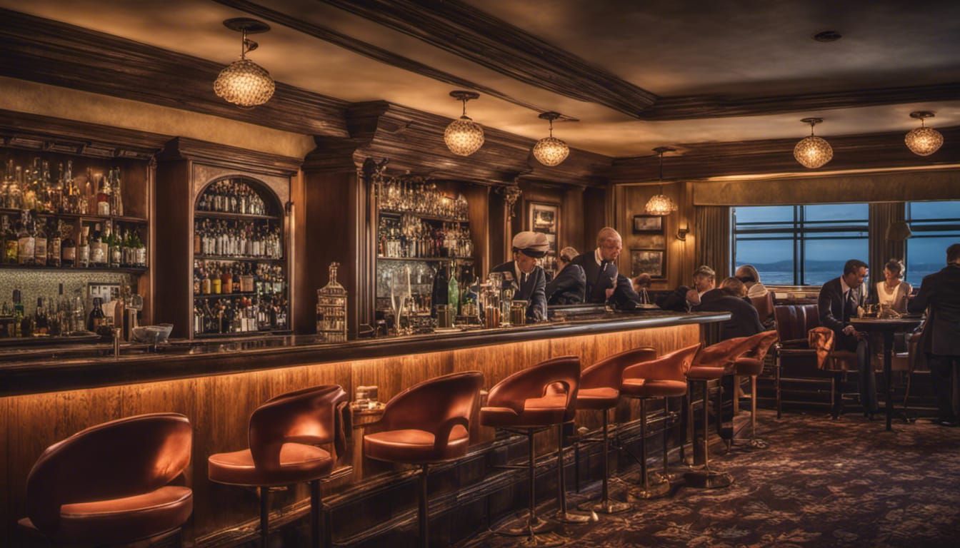 UK Bigbury-on-Sea Burgh Island Hotel night bar interior a