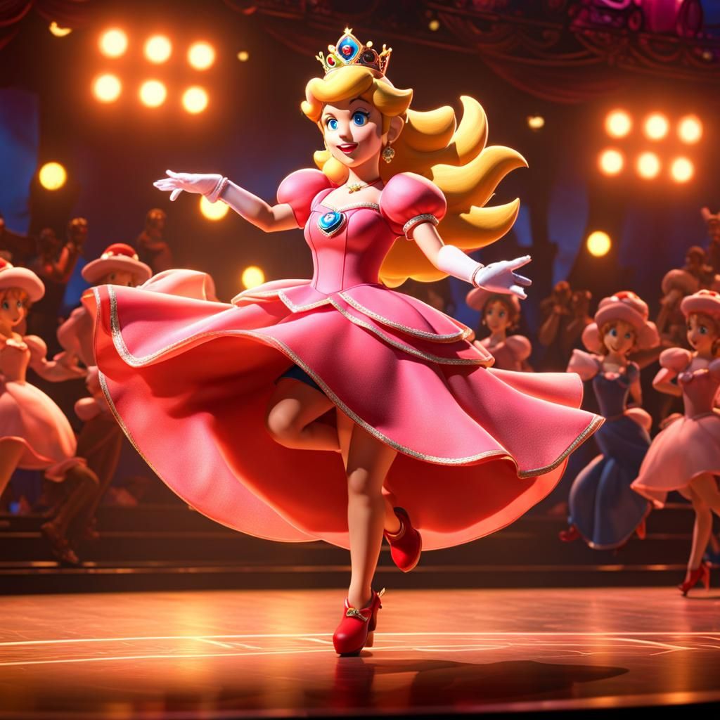 Princess Peach Dancing on Broadway Stage