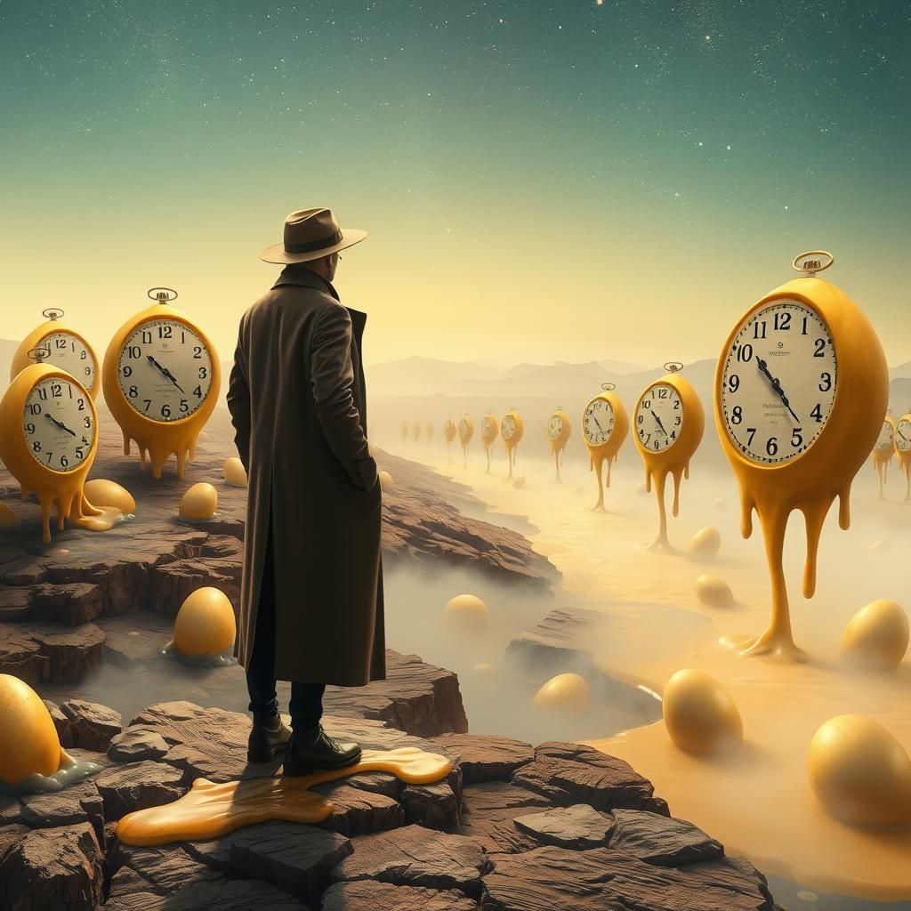 Surreal Melting Landscape with Figure in Dreamlike Style