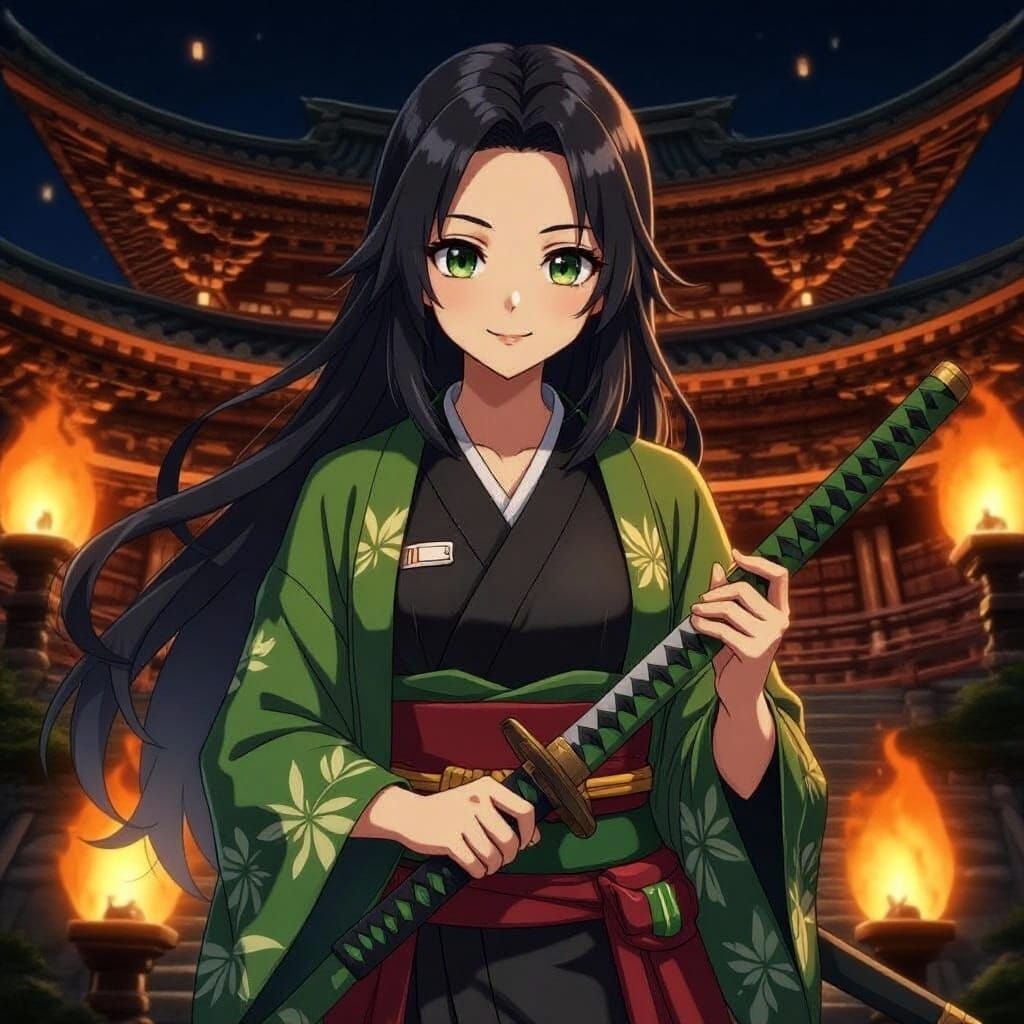 Demon Slayer at Corps HQ in Ukiyo-e Style