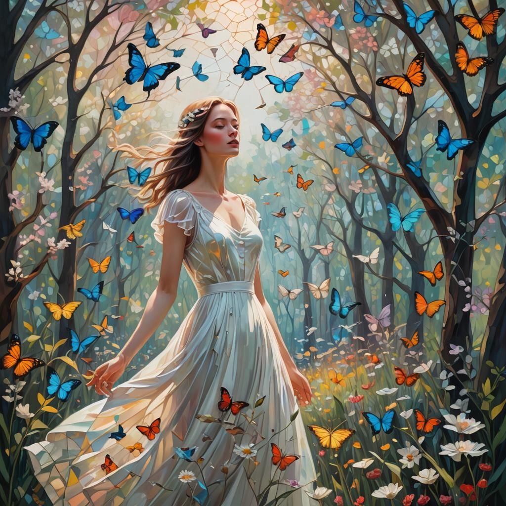 Surrealist Valley of Eternal Spring in Dreamy Oil Painting S...