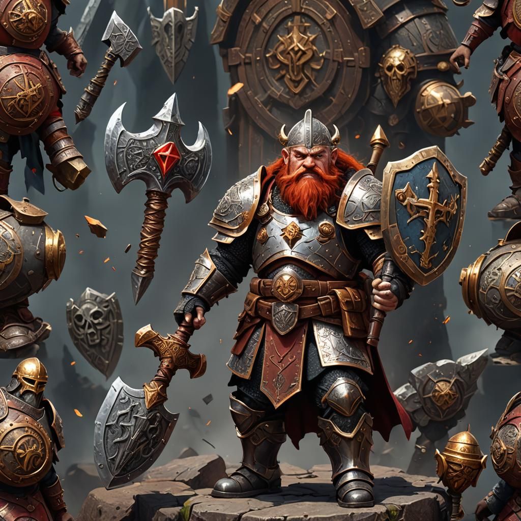Dwarf Cleric in Plate Armor with Hammer, Fantasy Art