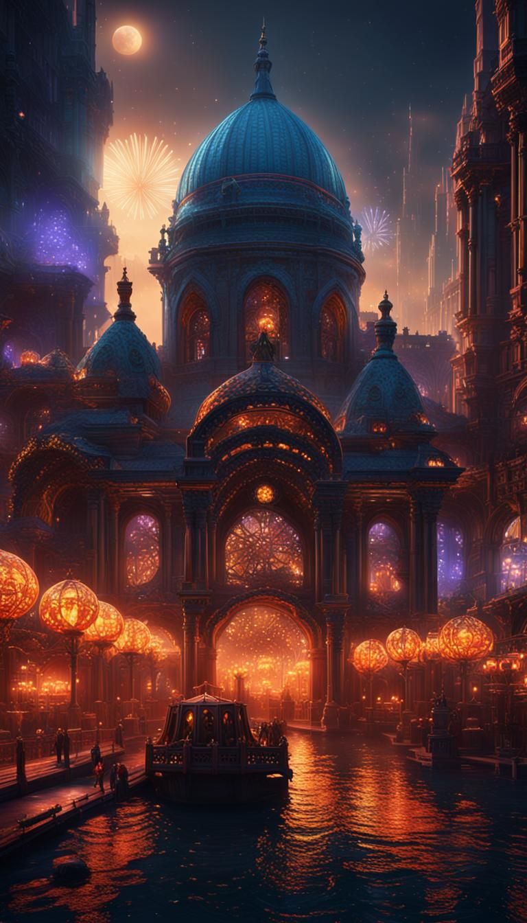 Breathtaking City Light Shows in Fantasy Concept Art