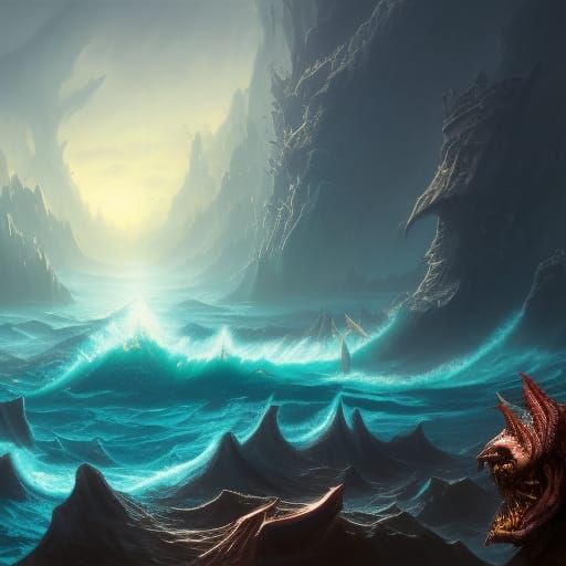 Demonic Eldridge Ocean: Detailed Matte Painting